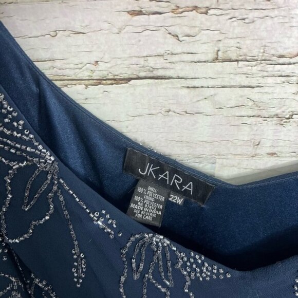 J KARA Floral Beaded Navy Chiffon Dress 22W blue - Picture 5 of 8
